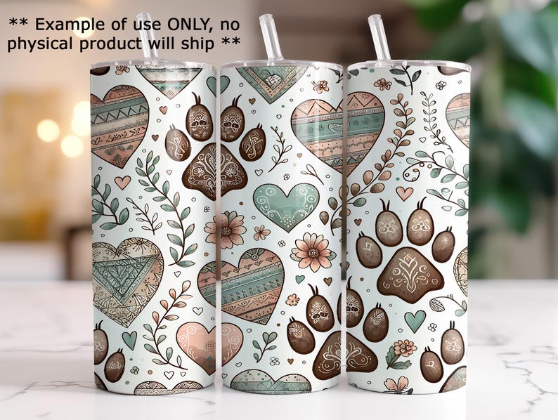 Boho Paws seamless pattern Unlimited Commercial Use digital print file instant download Sublimation POD Cute Pet Paws seamless Pattern PNG image 3
