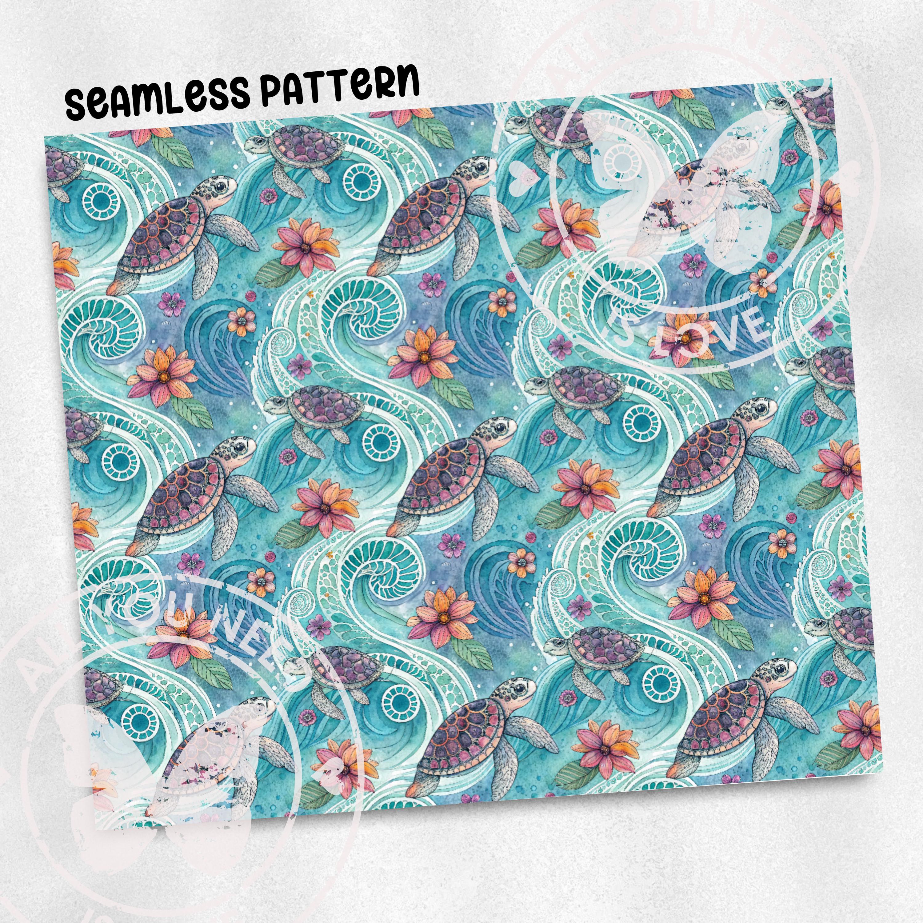 Floral Sea Turtle Seamless Pattern Repeat Fabric Pattern Digital Paper ...