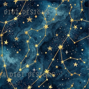 Constellation Stars Seamless Pattern Repeat Fabric Pattern Digital Paper Sublimation Design for Scrapbooking Digital Download PNG Night Sky