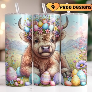 Easter Egg Highland Cow 20 oz Skinny Tumbler Sublimation Design, Highland Cow Tumbler Wrap, Easter Tumbler Wrap, Instant Digital Download