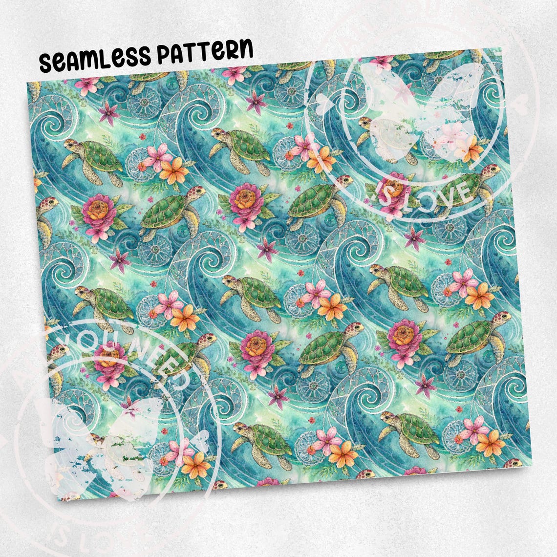 Sea Turtle Seamless Pattern Tortoise Seamless Pattern Fabric PNG Repeat ...