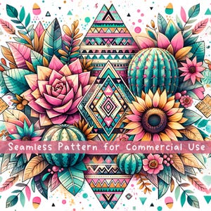 Boho zonnebloemen naadloos patroon, woestijn Azteekse tribale woestijn, digitaal patroon Instant Download Scrapbooking commercieel gebruik, sublimatie, POD