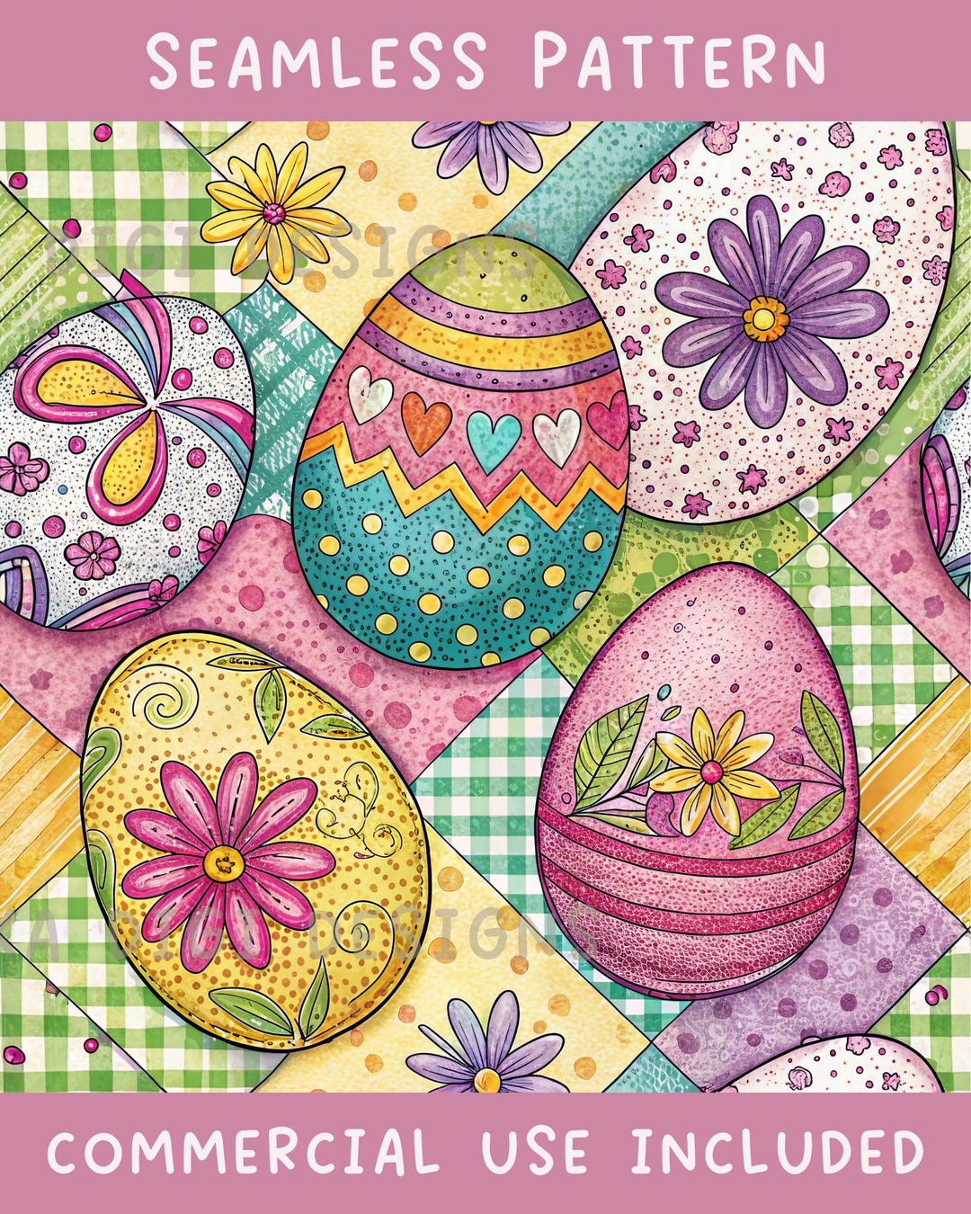 Easter Egg Floral Patchwork Seamless Pattern Repeat Fabric Pattern ...