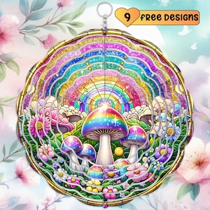 Magic Mushroom Wind Spinner Mushroom PNG, Porch Decor, Holographic Garden Windspinner Spring, Sublimation Glitter Rainbow Digital Download