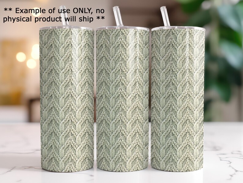 Three cylindrical objects with a knitted or woven pattern design on them, placed on a white surface.