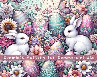 Wzór wielkanocnego zajączka bez szwu, nieograniczone wykorzystanie komercyjne, plik do druku cyfrowego, natychmiastowe pobranie, sublimacja POD, wzór wielkanocnych jajek bez szwu