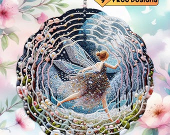 Mystical Fairy Wind Spinner Ethereal Fairy Windspin, Fairy Outdoor Decor, Embroidery Spring Garden Windspinner Gift, Sublimation Fairy PNG