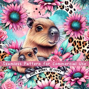 Schattig naadloos bloemenpatroon capibara, maak je geen zorgen, herhalend patroon voor stofsublimatie digitaal papier grappig capibara-ontwerp, png PNGEgg