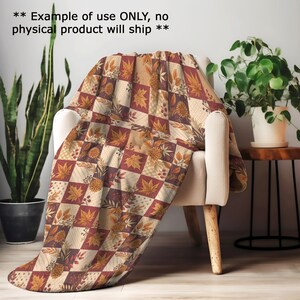 a cozy indoor setting with a patterned throw blanket draped over a chair, a potted plant, and a wooden table.