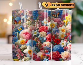 Blumen Tumbler Wrap 20 Unzen Tumbler Sublimation Design Boho Floral Tumbler Wrap Nahtlos 20 Unzen Skinny Digital Download png Cottagecore Tumbler