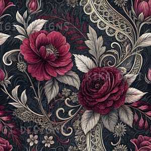 Naadloze gotische bloemenpatroon donkere cottagecore stof patroon PNG commerciële licentie behang bloemen sublimatie ontwerp digitale download