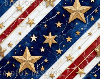Patriotic Marble Texture Seamless Pattern Repeat Fabric Pattern Digital Paper Sublimation Design for Scrapbooking Digital Download PNG Stars