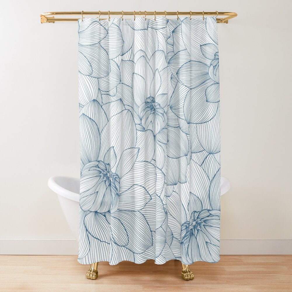 Boho Shower Curtain Botanical Print Chrysanthemum Flower Etsy