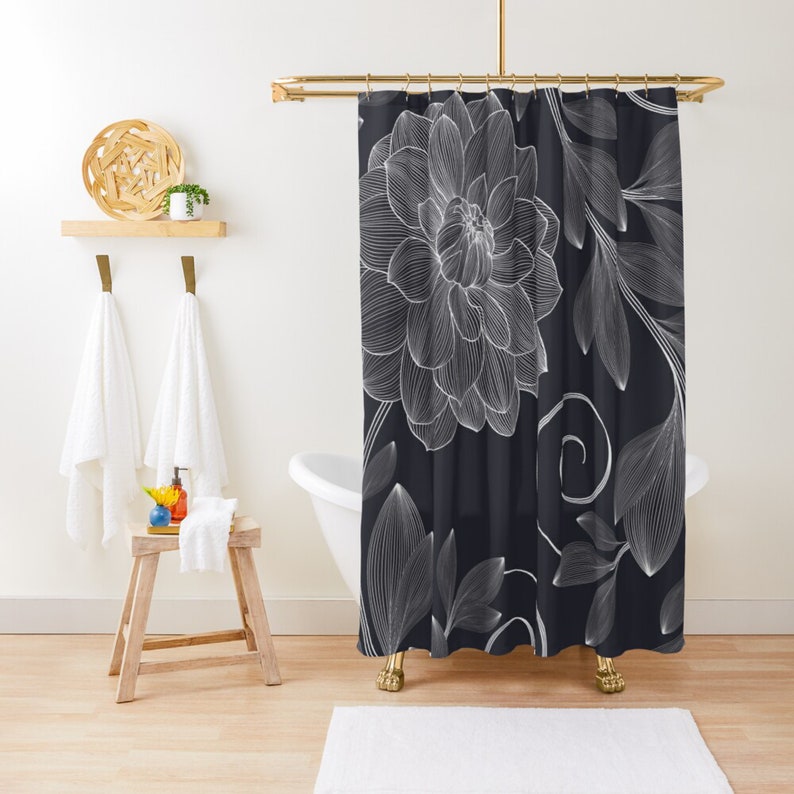 Shower Curtain Botanical Print BOHO SHOWER CURTAIN Chrysanthemum Print Boho Decor Bohemian Bathroom Decor Floral Shower Curtain
