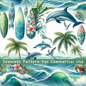 Delfine Strand Musterdesign Ozean Sublimation Design Surfen Liebhaber PNG Digital Download Scrapbooking Kommerzielle Nutzung Sublimation Surf POD