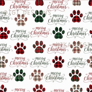 Christmas Paw Print Seamless Pattern Repeat Holiday Fabric Pattern Digital Paper Sublimation Design for Scrapbooking Digital Download PNG