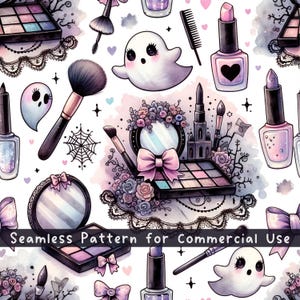 Schattige make-upartiesten Spoken Naadloos patroon Halloween make-up sublimatie ontwerp Bootician aquarel PNG herhalen Stofontwerp Make-up cadeau