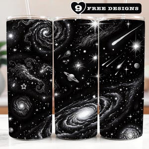 Envoltura para vaso celestial, diseño PNG de sublimación de 20 oz con cielo estrellado de bruja, diseño de vaso gótico oscuro, descarga de archivo digital Astral Black