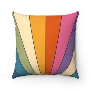 Retro 70s Throw Pillow, Retro Stripes, Retro Decor, 70s Decor, Pillow Cover,  Boho Throw Pillow, 14x14 Pillow Cover, Unique Throw Pillow