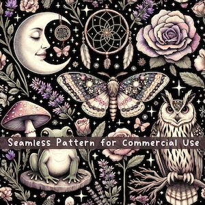 Lune transparente motif grenouille motif tissu motif jardin de nuit hibou Mushroomcore foncé cottagecore PNG forêt mystique transparente