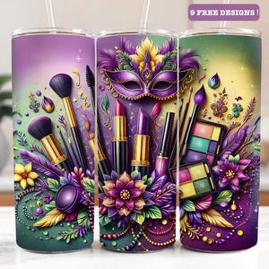 Maquiador Mardi Gras Seamless 20oz Tumbler Wrap, Maquiagem Tumbler Sublimação, Maquiador Estilista Tumbler Designs, Batom PNG Nova Orleans