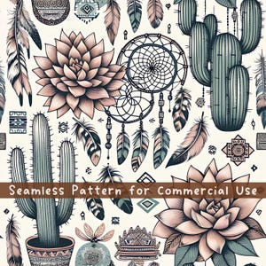 Western Seamless Pattern, Boho Succulents Desert Aztec Digital Pattern Instant Download Scrapbooking Commercial Use, Sublimation POD License
