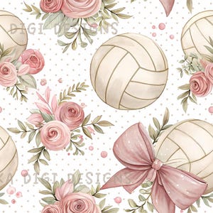Volleyball Pink Coquette Seamless Pattern Repeat Fabric Pattern Digital Paper Sublimation Design for Scrapbooking Digital Download PNG Sport
