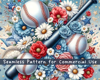 Baseball 4. Juli Musterdesign Dateien für kommerzielle Nutzung Digitales Papier Rot, Weiß und Blau Nahtlose PNG