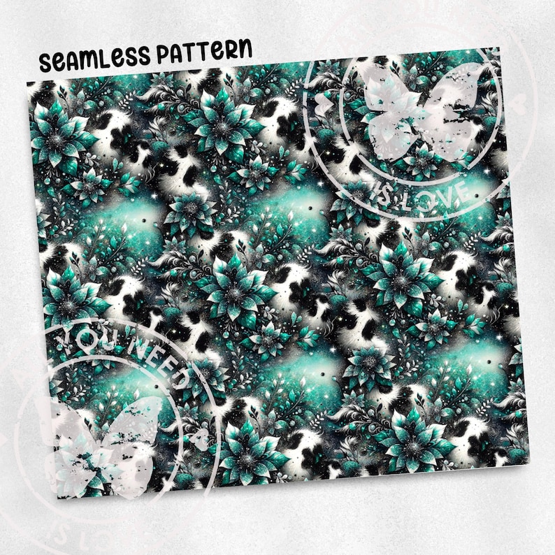 Teal Glitter Cow Fur Seamless Pattern Cow Print Seamless Pattern Fabric ...