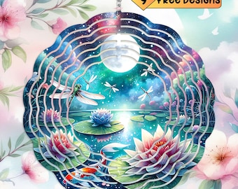 Dragonfly Wind Spinner Ethereal Moon PNG Outdoor Porch Decor, Whimsical Garden Windspinner, Sublimation Porch Decor Digital Spiritual Lake