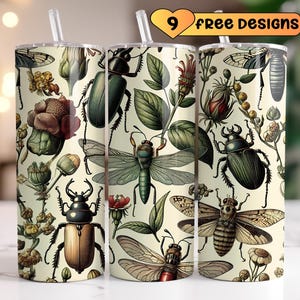 Skalbaggar Tumbler Wrap 20oz Tumbler Sublimeringsdesign Malar Tumbler Wrap Sömlös Boho Bugs 20 oz Mager Digital Nedladdning Insekter png