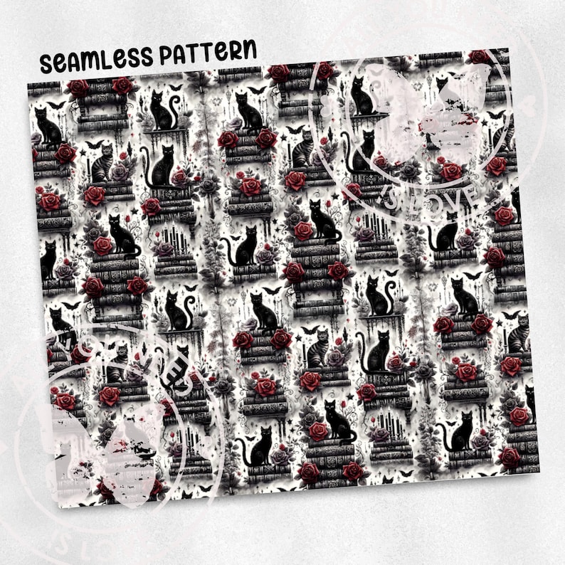 Bookish Seamless Pattern Book Lover Sublimation Design Library Gift Booktok PNG Fabric Pattern Commercial License PNG Books and Cats Digital