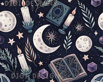 Dark Academia Bookish Seamless Pattern Repeat Fabric Pattern Digital Paper Sublimation Design for Scrapbooking Digital Download PNG Candles