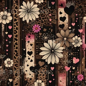 Floral Leopard Collage Seamless Pattern Repeat Fabric Pattern Digital Paper Sublimation Design for Scrapbooking Digital Download PNG
