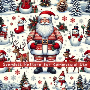 Christmas Santa Seamless Pattern Repeating Scandinavian Christmas Sublimation Design Christmas Gift Png Design Vintage Holiday Digital File