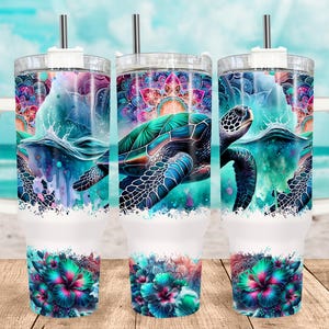 Meeresschildkröte Ozean 40 Unzen Wrap, Sublimationsdesign-Vorlage, 40 Unzen Png Digitaler Download Strand Ozean PNG Download, 40 Unzen Becher mit Griffdesign