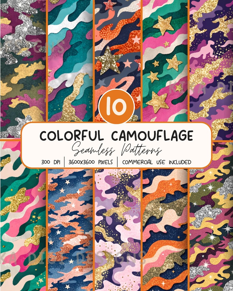 Colorful Camouflage Seamless Pattern Bundle, Digital Paper PNG ...