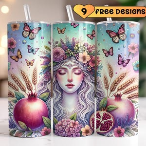 Papier d'emballage pour verre Perséphone, motifs de sublimation de verre de 20 oz, Art Perséphone, papier d'emballage fleur printanier, téléchargement numérique de la mythologie grecque