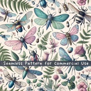 Botanisch naadloos patroon vlinders kevers insecten naadloos patroon stof patroon png vintage insecten herhalingspatroon commerciële licentie