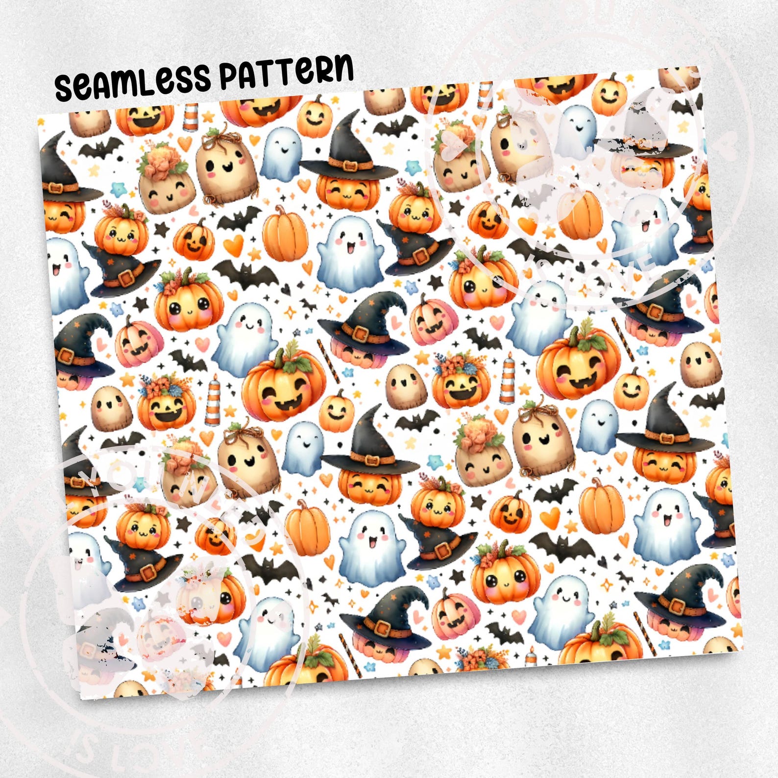 Cute Kawaii Halloween Seamless Pattern Pumpkin Seamless Fabric Ghost ...