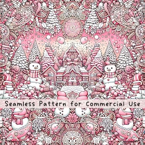 Pink Christmas Decor Seamless Pattern Repeat Pink Scandinavian Merry Christmas Sublimation Design Png Holiday Season Digital File Download