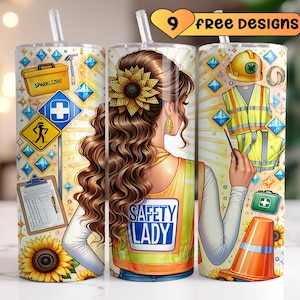Envoltura para vaso de seguridad "Señora de la Seguridad", Escuadrón de Trabajo Seguro, envoltura delgada para vaso de sublimación de 20 oz, diseño digital para inspector de construcción de trabajadores de seguridad