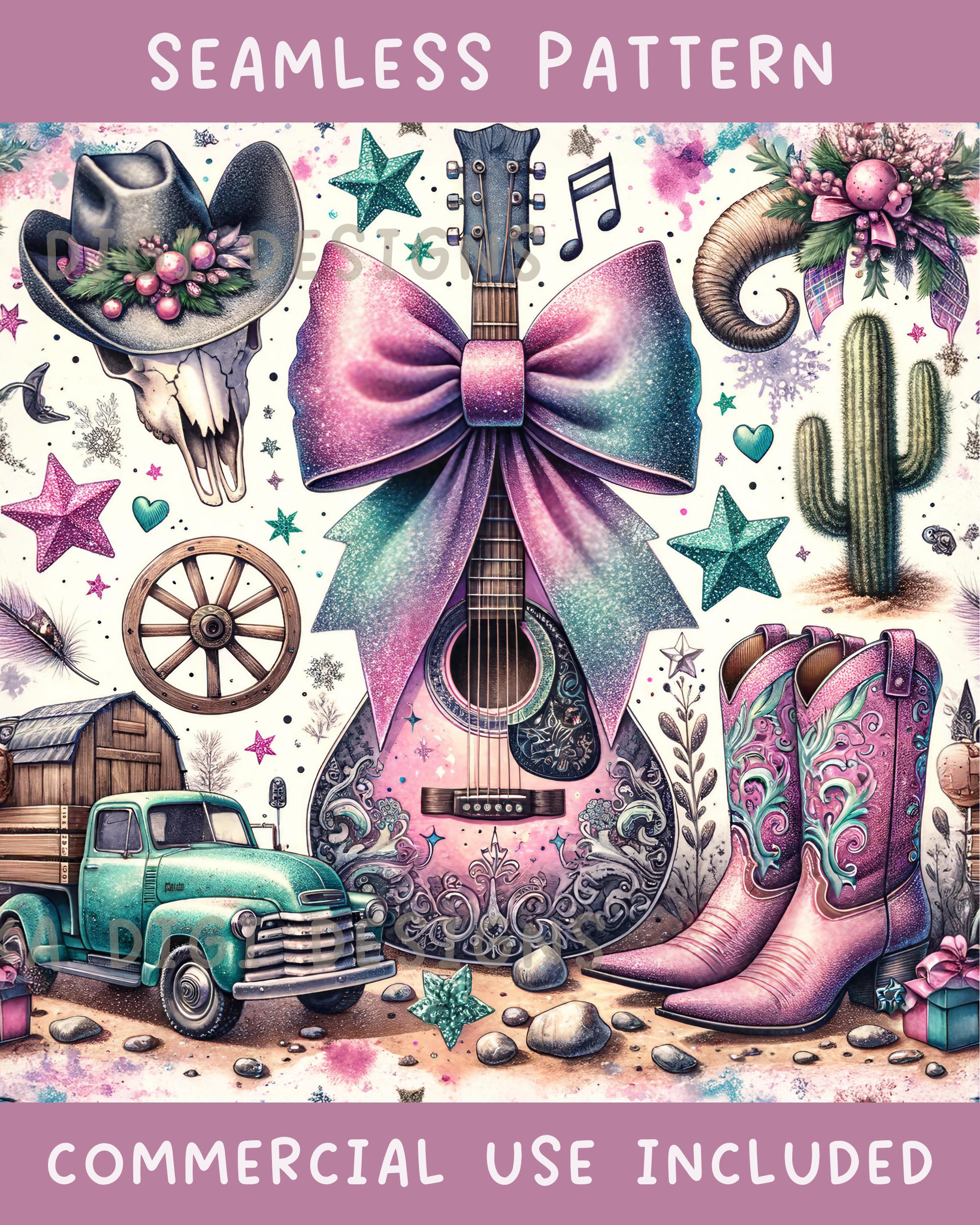 Pink Western Coquette Seamless Pattern Repeat Fabric Pattern Digital ...