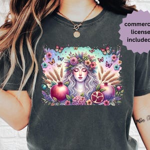 Perséfone PNG Diosa griega Perséfone Diseños de sublimación Arte de Perséfone Flor de primavera Mitología griega Descarga digital PNG Camiseta