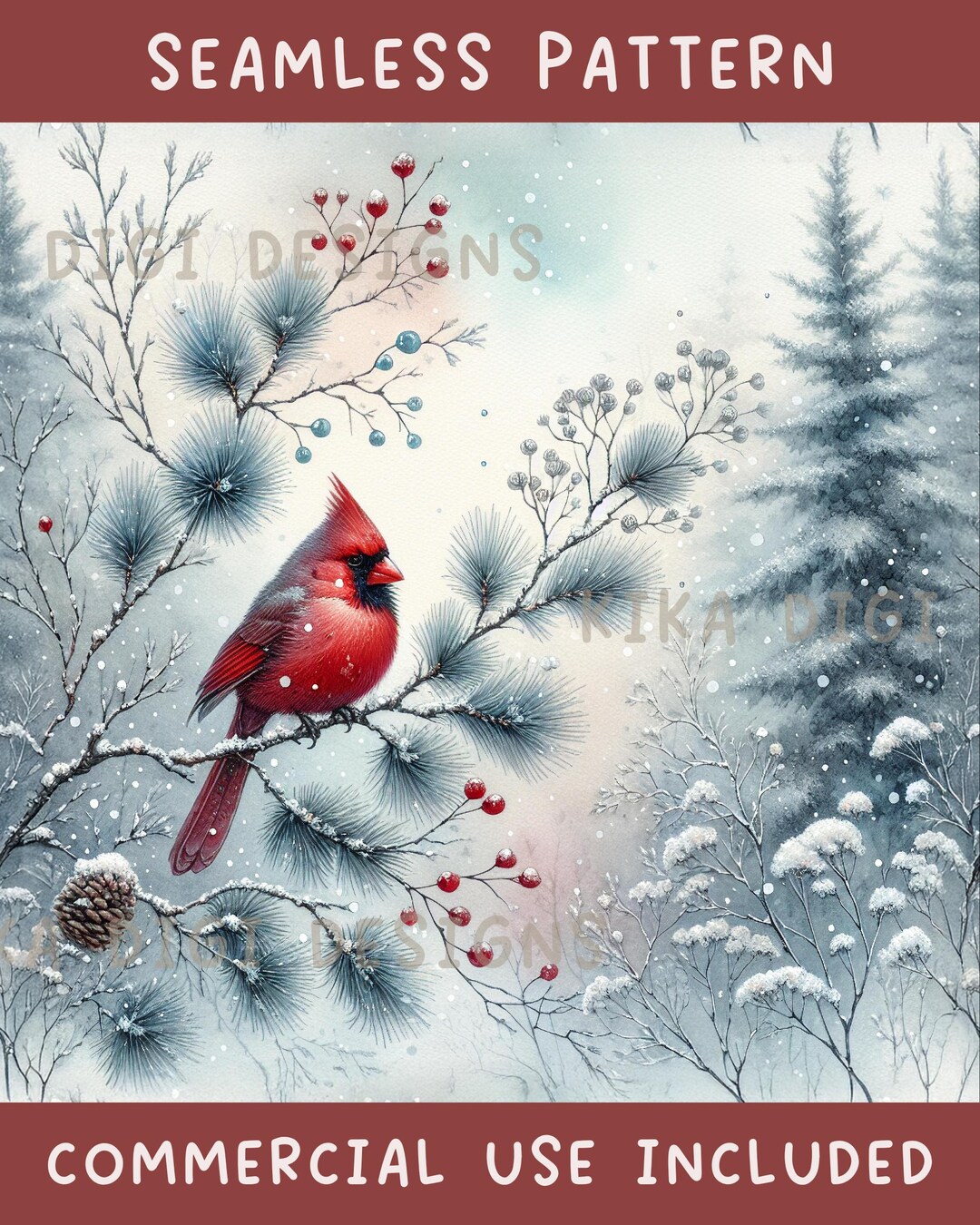 Winter Pattern Repeatable Winter Robin Seamless Pattern Repeat Fabric Pattern Digital Paper ...