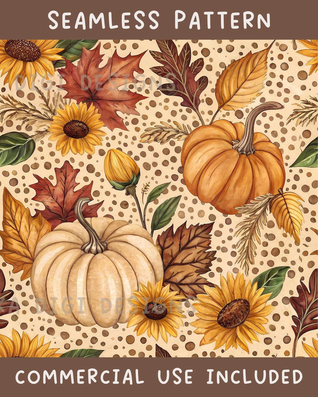 Boho Fall Pumpkin Seamless Pattern Repeat Fabric Pattern Digital Paper ...