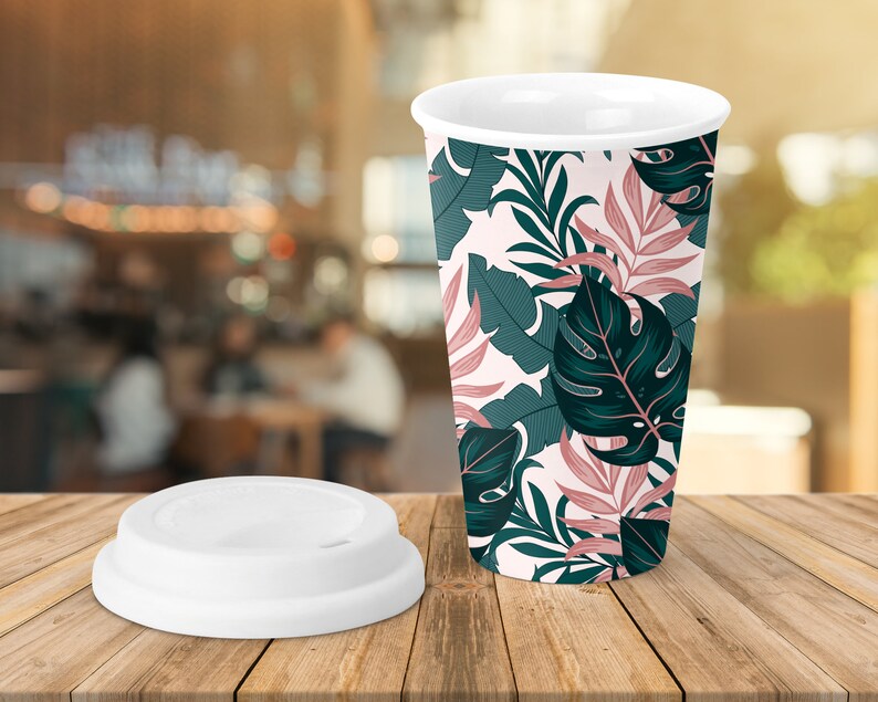 Reusable ceramic travel mug with white silicone lid travel Etsy
