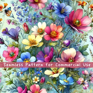 Flower Seamless Pattern, Botanical, Wildflowers, Vintage, Digital Pattern, Instant Download, Scrapbooking, Commercial Use, Sublimation, POD