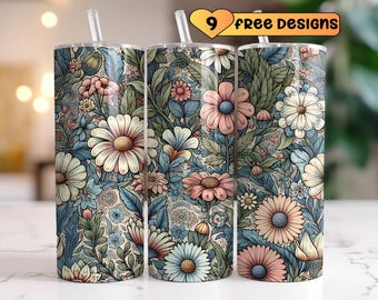 Spring Flowers Tumbler Wrap 20oz Tumbler Sublimation Design Boho Tumbler Wrap Seamless 20 oz Skinny Tumbler Digital Download Cottagecore png
