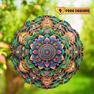 Mandala Wind Spinner Mandala PNG, Outdoor Porch Decor, Holographic Garden Windspinner Gift, Sublimation Cosmic Mandala Digital Download